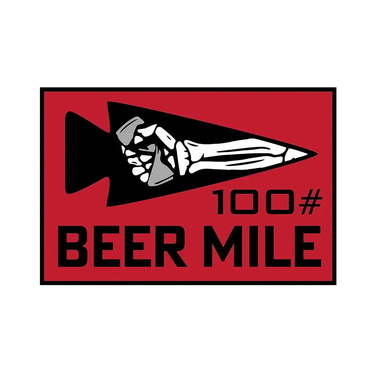 GORUCK 100# Beer Mile patch with skeleton hand holding a can on red background