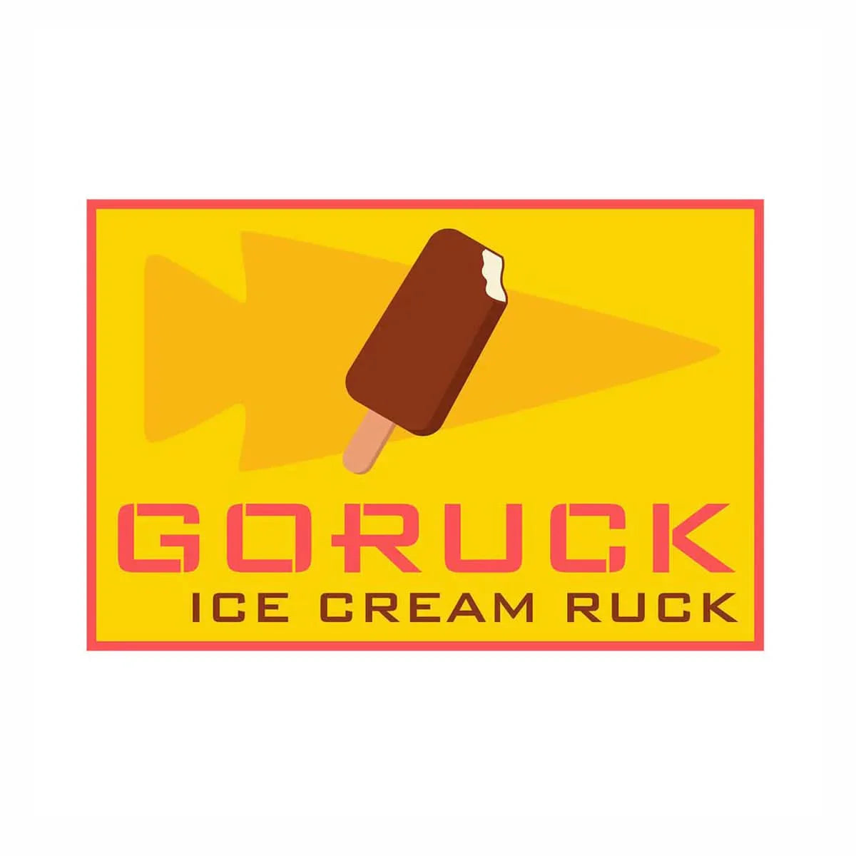GORUCK Ice Cream Ruck patch with ice cream bar and arrow on yellow background