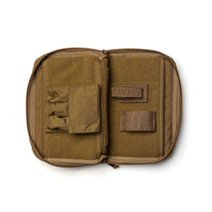 Open tan Pistol Rug with durable nylon webbing, elastic loops, and velcro straps on both sides.
