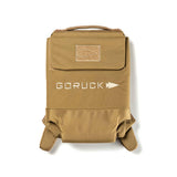 GORUCK tan rucksack with logo, durable tactical rucking gear on white background