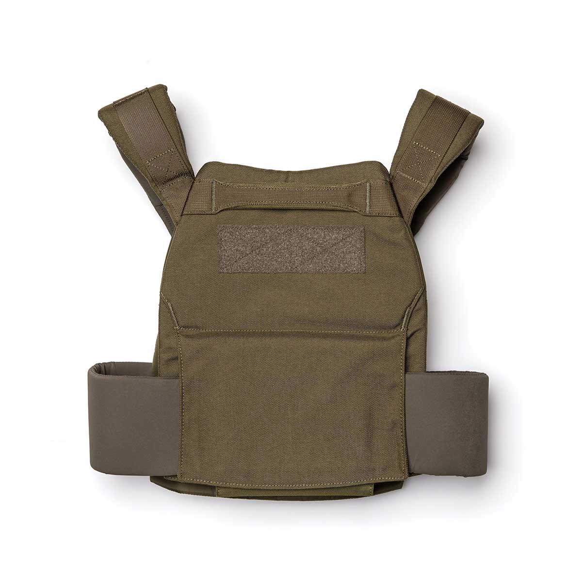 GORUCK Ranger Green rucking weight vest with padded straps on white background