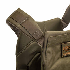 GORUCK Ranger Green weight vest with padded straps and durable stitching, close-up view