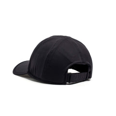 GORUCK black running hat with adjustable strap, rear view on white background
