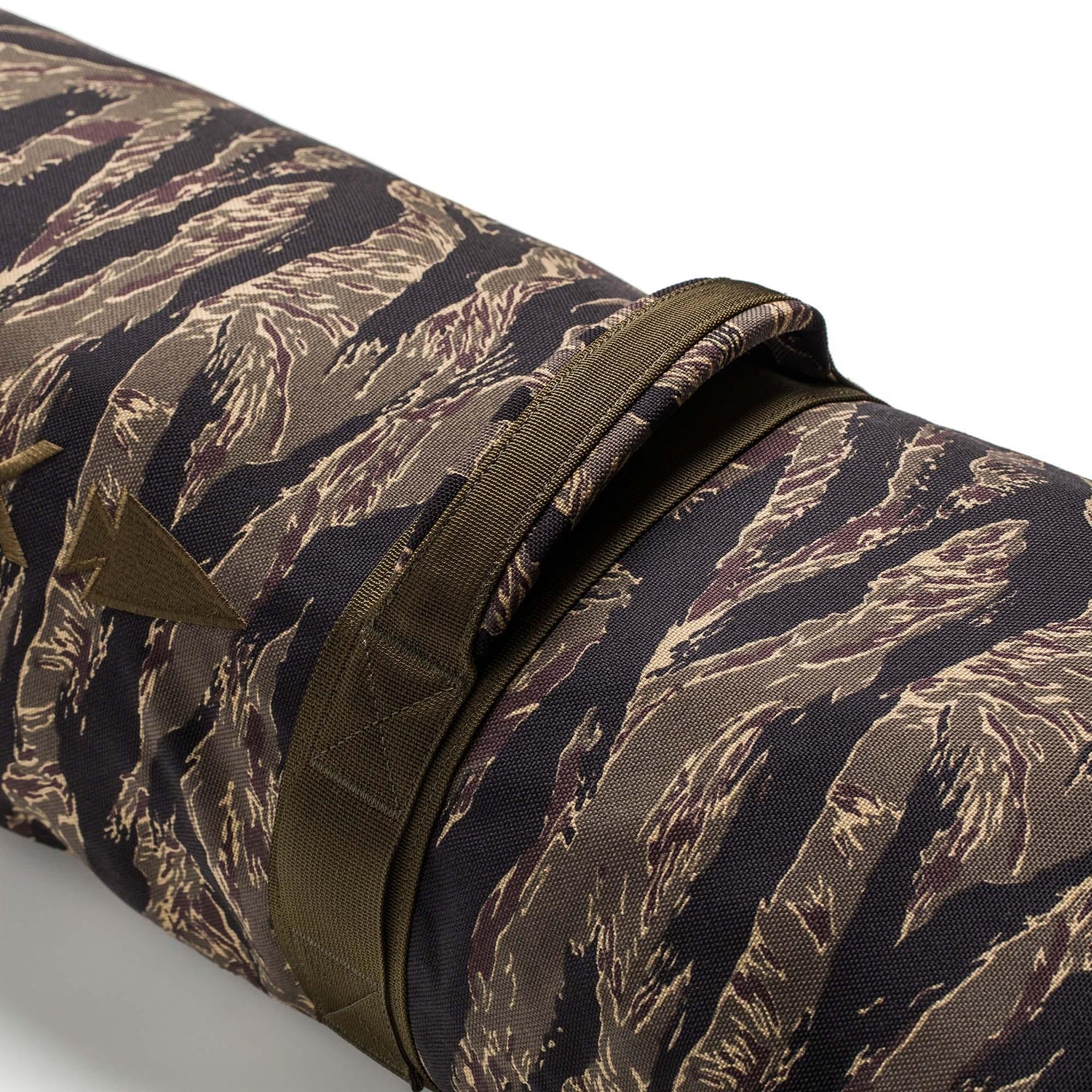 GORUCK 100LB sandbag with tiger stripe camo pattern and heavy-duty handle