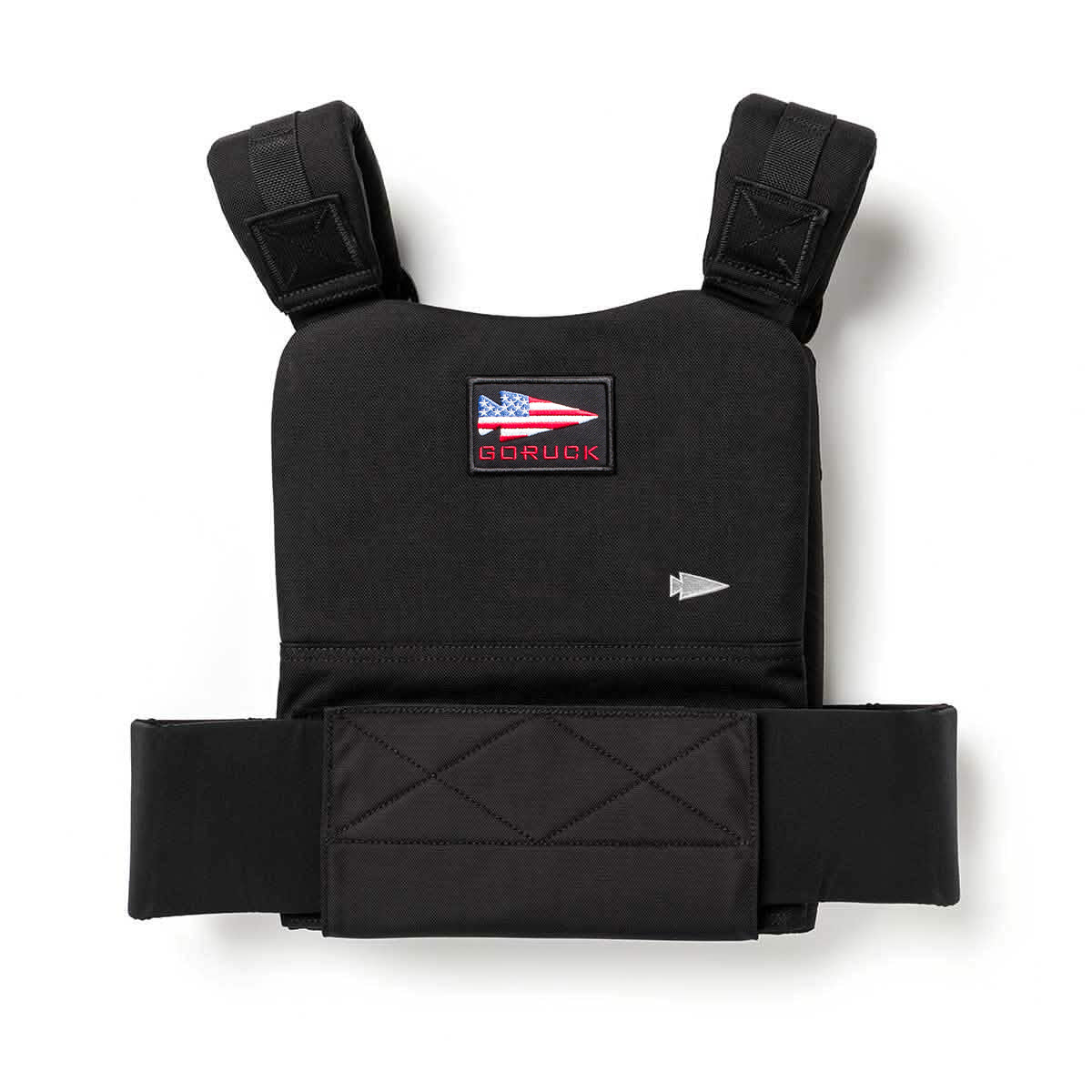 The Training Weight Vest 2.0 is a black workout vest featuring an American flag patch and 