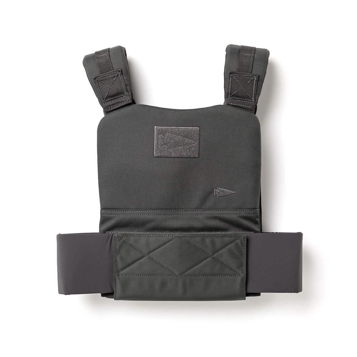 The Training Weight Vest 2.0 is a black weighted vest with shoulder straps and a front patch, designed for training, shown on a white background.