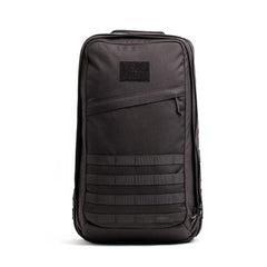 GORUCK black rucking backpack with MOLLE webbing and front zipper pocket