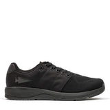GORUCK black rucking shoe with durable mesh and arrow logo, side profile on white background