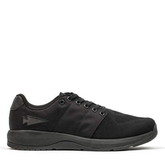 GORUCK black rucking shoe with durable mesh upper and arrow logo, side profile view
