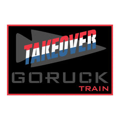 GORUCK Takeover Train logo with red, white, and blue text on black background