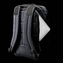 GORUCK black rucksack with padded straps and laptop compartment, shown on black background