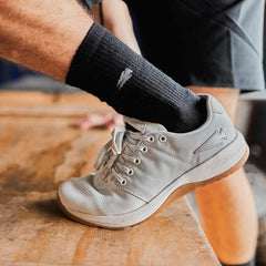 GORUCK Lunar Rock rucking shoe on foot stepping onto a wooden box, athletic gear focus