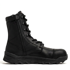 The MACV-2 Safety Boot - 8" High Top is a black tactical boot with laces, side zipper, composite toe, and rugged sole, displayed in profile on a white background.