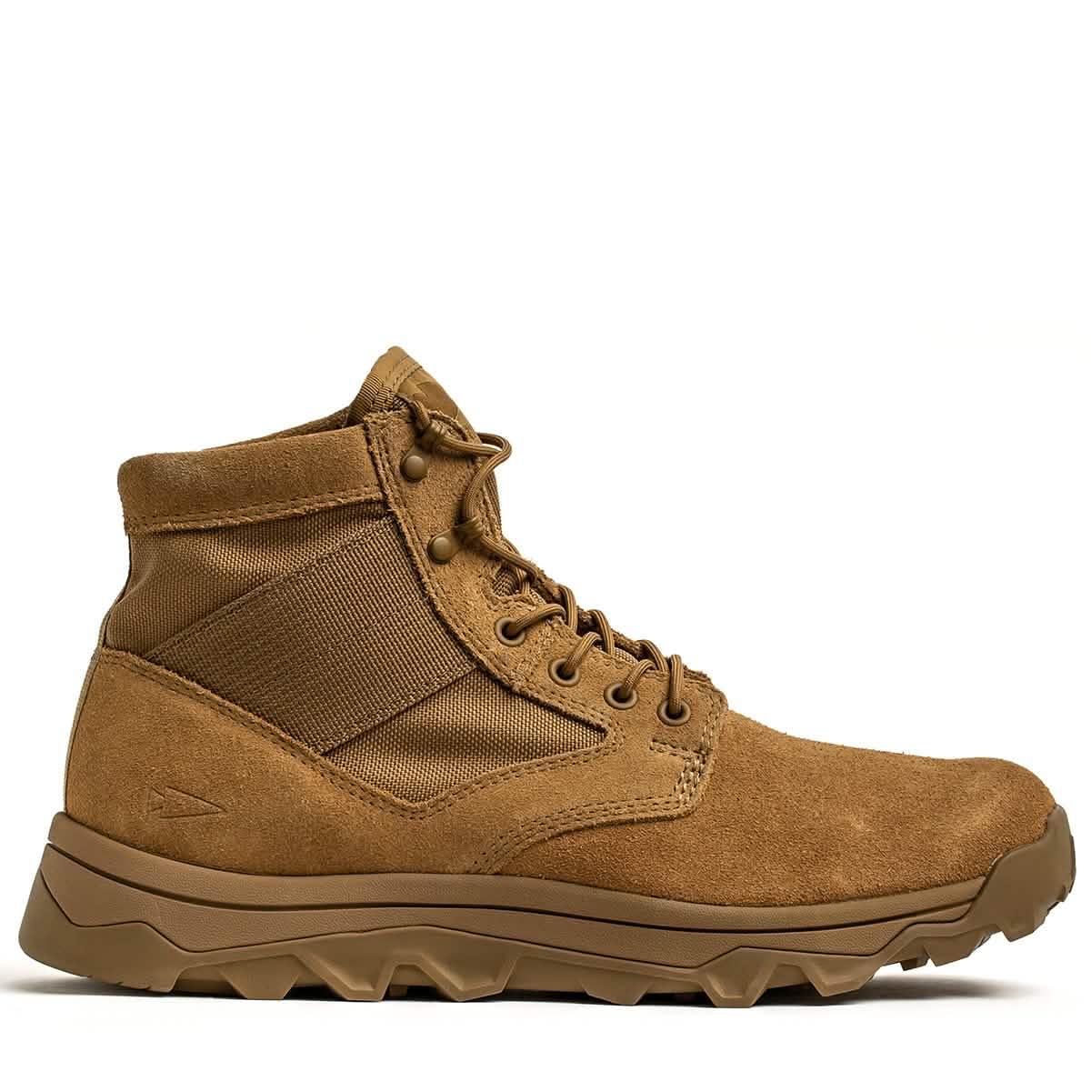 GORUCK tan rucking boot with rugged sole and durable suede and nylon upper on white background