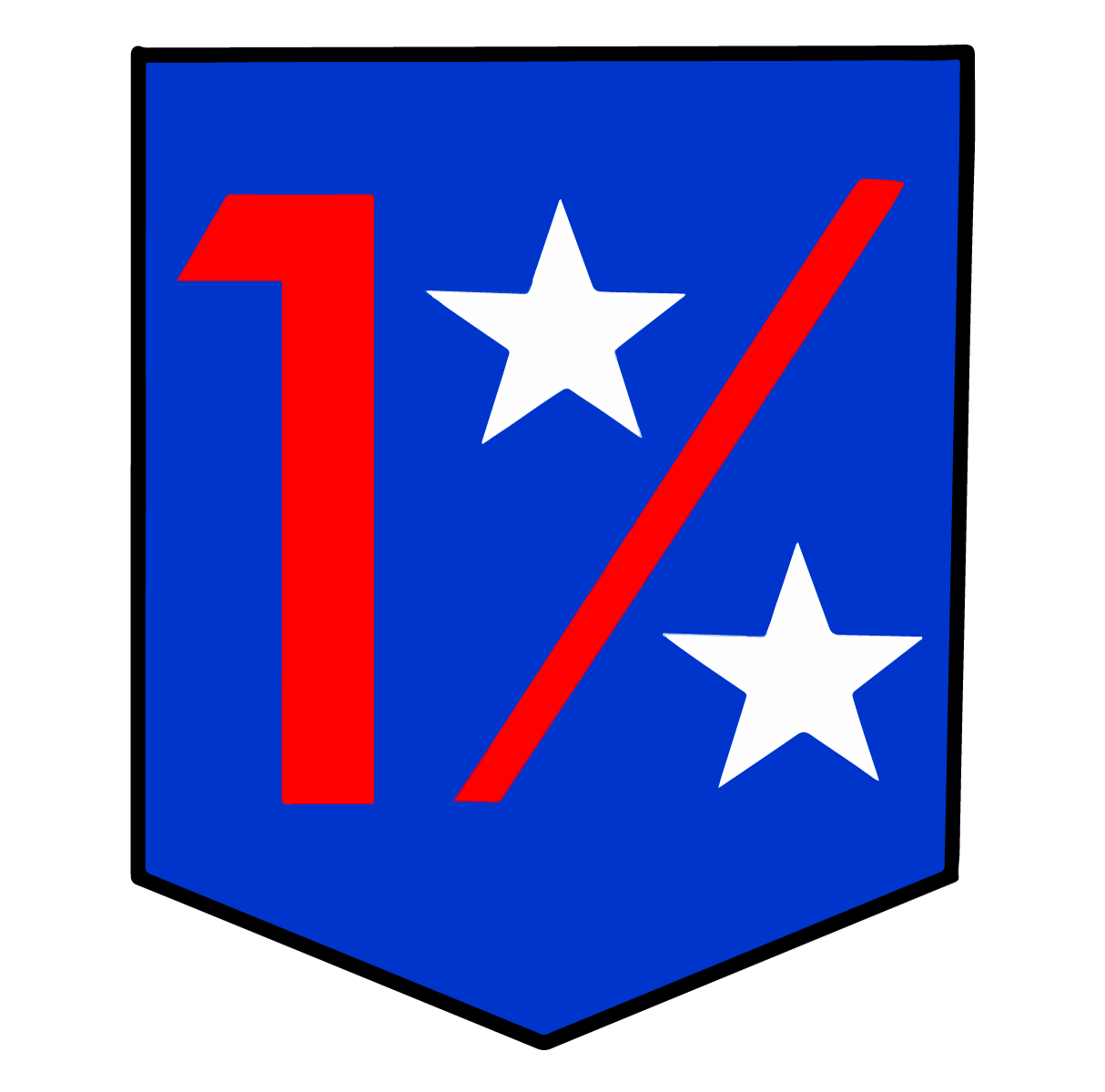 A blue shield with a red 