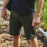 GORUCK men's olive green rucking shorts outdoors, rugged athletic gear