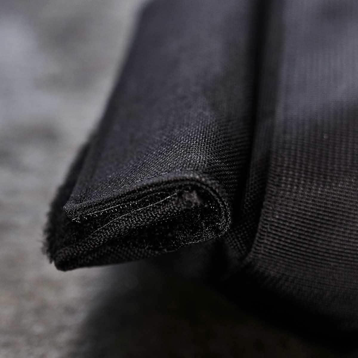 Close-up of black GORUCK rucking gear fabric with reinforced stitching, durable material