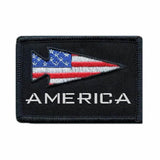 GORUCK America patch with embroidered arrowhead in US flag colors on black background