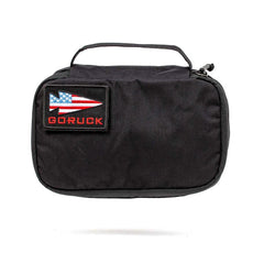 GORUCK Shadow Pocket M black pouch with American flag patch on white background