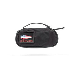 GORUCK black Shadow Pocket small gear pouch with USA flag patch and zipper, isolated on white