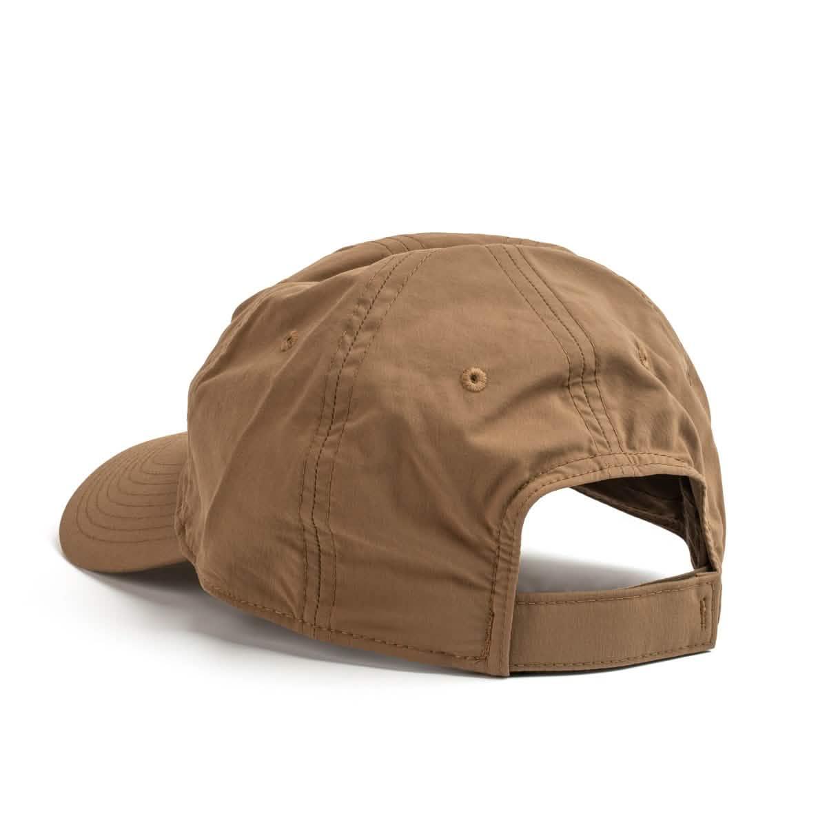 GORUCK coyote brown tactical hat with adjustable strap, rear view on white background