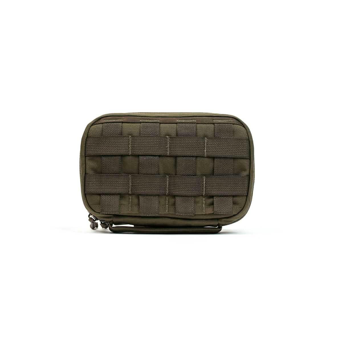 GORUCK green tactical field pouch with MOLLE webbing, durable rucking gear accessory