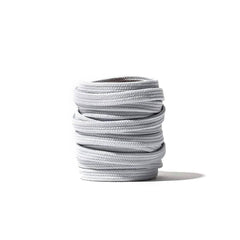 Coiled lunar rock gray rucking shoelaces on white background, GORUCK gear